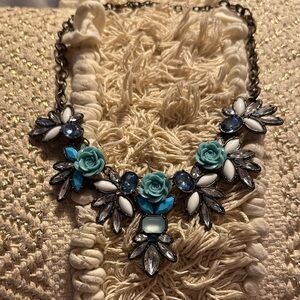 Joan Rivers Elegant Turquoise Blue Floral Statement Necklace